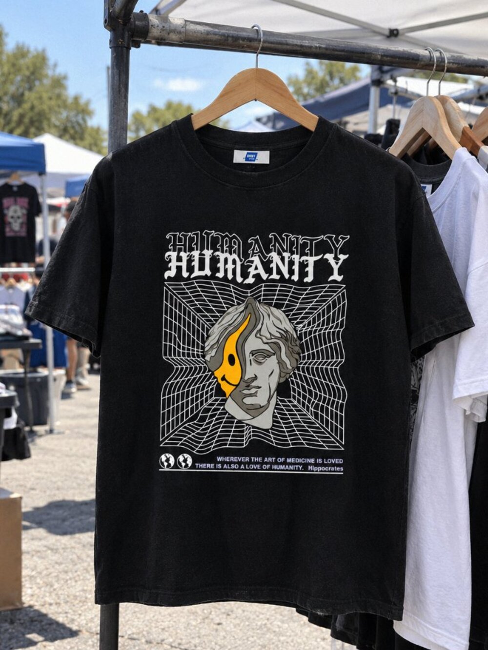 Humanity Graphic Tee Black Vintage Style Art Print T-Shirt